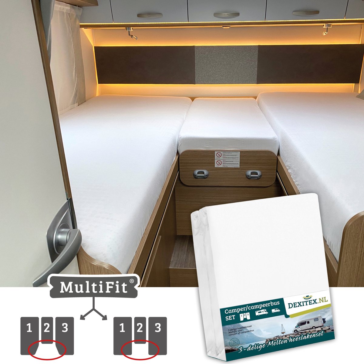 Molton fitted sheet set - 3-piece with center mattress