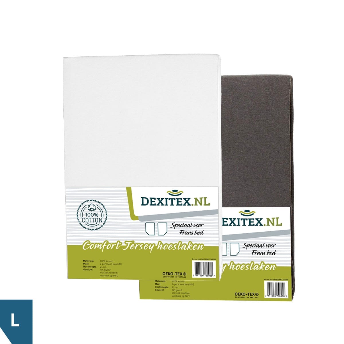 Jersey fitted sheet for cornerbed, white, light gray, or anthracite - left