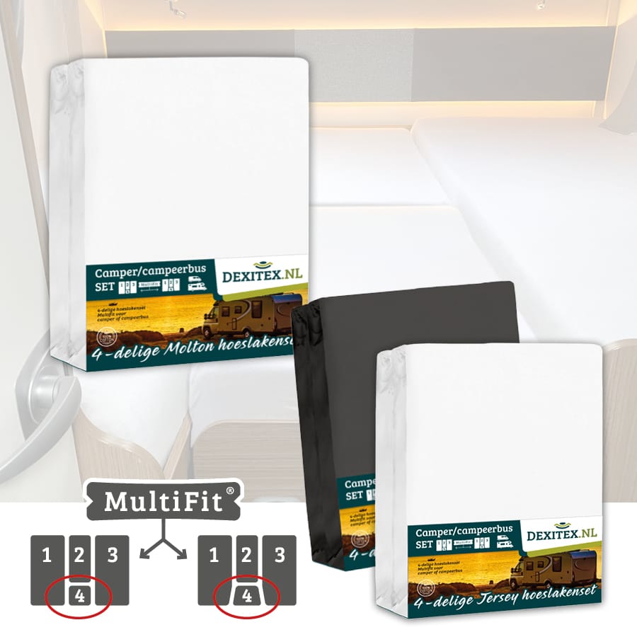 Textielpakket 4 delig met midden matras -2 hoeslakenset(4 delig) en 1 moltonset(4 delig)