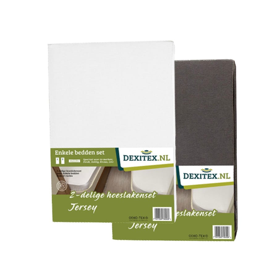 Single beds, 2-piece, jersey fitted sheet set in white, sand, light gray or anthracite